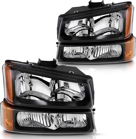 مجموعة المصابيح الأمامية DWVO متوافقة مع 2003-2006 Chevy Silverado Avalanche 1500 2500 3500 (عدسة سوداء شفافة) in Kuwait
