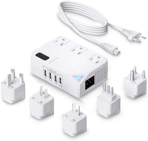 Universal Travel Converter，250W Voltage Converter with 2 USB and 2 USB-C Charging Ports and 3 AC Plugs for curlers in Saudi Arabia