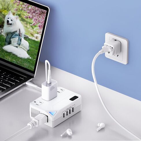 Universal Travel Converter，250W Voltage Converter with 2 USB and 2 USB-C Charging Ports and 3 AC Plugs for curlers in Saudi Arabia