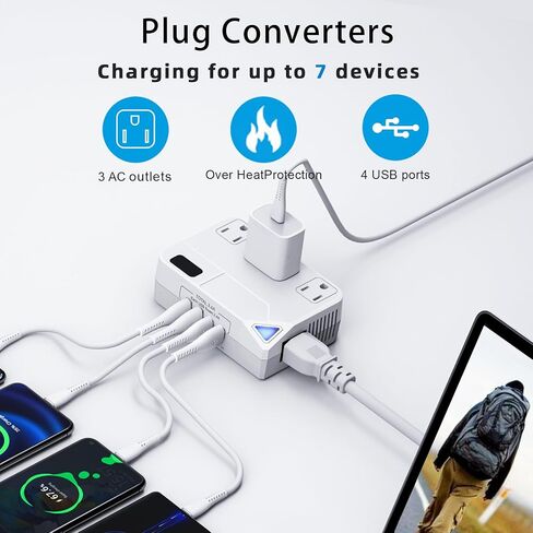 Universal Travel Converter，250W Voltage Converter with 2 USB and 2 USB-C Charging Ports and 3 AC Plugs for curlers in Saudi Arabia