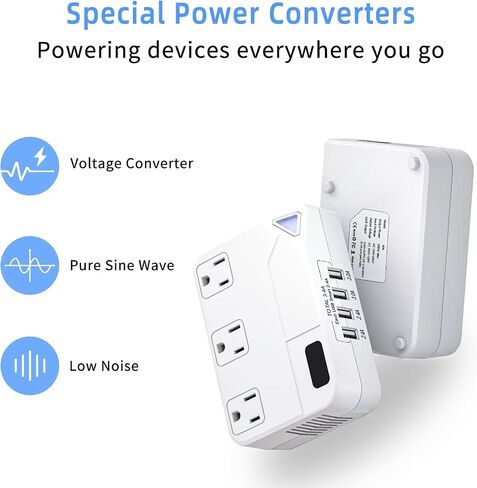 Universal Travel Converter，250W Voltage Converter with 2 USB and 2 USB-C Charging Ports and 3 AC Plugs for curlers in Saudi Arabia