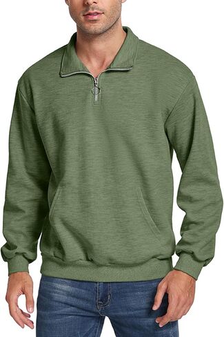 ZAFUL Pullover Sweater 1/4 Zipper Long Sleeve Sweatshirt Cotton Soft & Lightweight Tops Army Green XL in Saudi Arabia