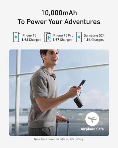 Anker Nano 3-in-1 Power Bank, 10,000mAh Portable Charger with Built-in Lightning Cable and Foldable AC Plug, 30W Max Compact Battery Pack, for iPhone 14 Series, Galaxy, MacBook, and More in Saudi Arabia