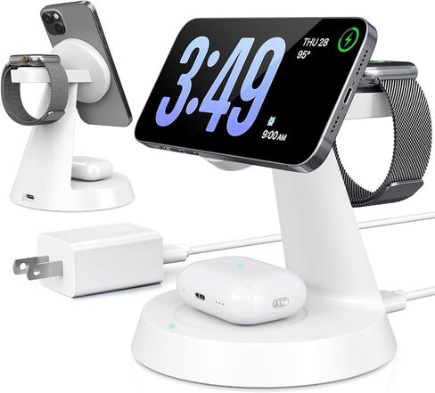 3 in 1 Charging Station for Apple Devices, Wireless Charger Compatible with Magsafe, Fast Magnetic Charger Stand for iPhone 16 15 14 13 12 Series,& AirPods,& iWatch in Saudi Arabia
