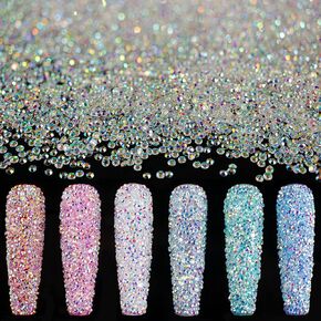 Tiny Nail Rhinestones 15000PCs 1.2mm Ultra Mini Pixie AB Glass Crystals for Nail Art Manicure Iridescent Long Lasting Shine Small Rhinestone Micro Dust Glitter Caviar Bead Sugar Gem