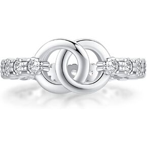 925 Sterling Silver Band Ring For Women Infinity Circular Interlocked Ring Zircon Link Finger Ring Eternity Promise Ring For Couple Wedding Statement Ring Jewelry Gifts for Her