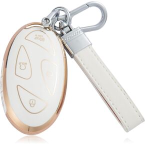 For Hyundai Ioniq 6 Key Fob Cover, Leather Key Chain tup Soft Case Protection for Hyundai Ioniq 6 Grandeur GN7 KONA 2023 2024 Smart 7 Buttons Smart Key (white)