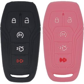 2pcs Soft Silicone Car Key Fob Cover Case Protector Shell for Ford Mustang F-150 Fusion Explorer Edge Lincoln MKZ MKC Keyless Entry Key Fob, Black&Purple