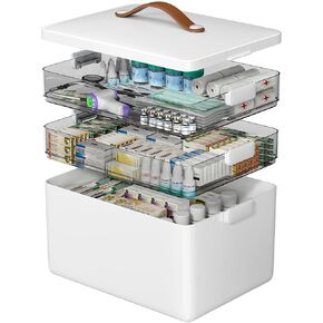 CTIME 3-Tier Medicine Storage Box - First Aid Kit Storage with Moisture-Proof Shading Design Portable Medicine Storage Box with a Leather Handle Ideal for Use in Homes Dorms