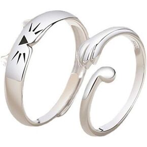 Cat Couple Rings for Him and Her Sets,Cat Rings for Women Adjustable Promise Ring Matching Couple Rings Valentine's Day Gifts for Men Women