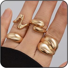 Chunky Gold Rings for Women Non Tarnish 3/4/10 PCS Adjustable Gold Ring Set for Women Stackable Rings for Women Statement Rings Jewelry