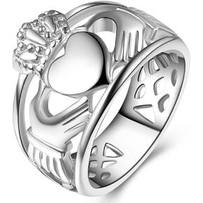 Stainless Steel Heart Shaped Claddagh Ring Statement Promise Anniversary