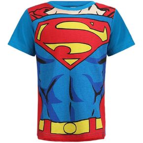 WARNER BROS Boy's Superman Tee with Detachable Superhero Cape, Blue/Red, 100% Cotton
