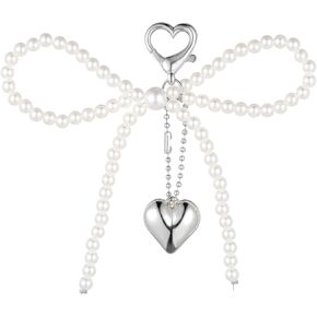 Pearl Bow Keychains, Cute Bow Beaded Keyring Charms Y2k Keychain Accessories Phone Charm Pearl Chain Key Chain Sweet Bow Cute Keychains for Phone Key