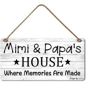 Mimi and Papa's House Sign, Where Memories are Made, Distressed Style, Wooden Wall Decor Hanging Sign Rustic Vintage Farmhouse Decoration, Gift for Grandparents (10''x5')