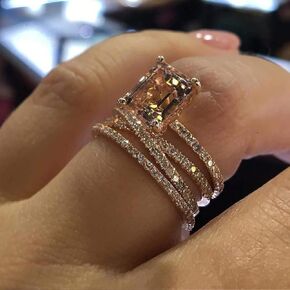GUIDECUN Women Fashion 18K Rose Gold Plated Emerald Cut AAA Cubic Zirconia Cross Engagement Wedding Rings Gift (US Size 9)