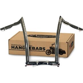 Pre Wired Dominator Industries 1 1/4 Inch Road Glide Meathook Ape Hanger Handlebars, 14 Inch Rise, Chrome for 2015-2023 Harley Road Glides Heated Grip Option