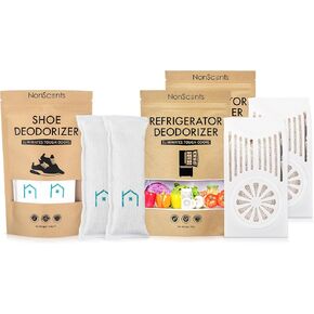 NonScents Shoe & Refrigerator Deodorizer Bundle - 1 Pack (2 Count) Shoe Odor Eliminator & 2 Refrigerator Deodorizer - Powerful, Reusable Odor Absorbers for Shoes, Fridge, Closets - Unscented Freshness