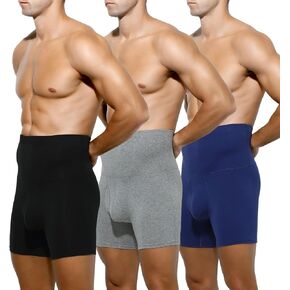 Arjen Kroos Men's Tummy Control Cotton Boxer Briefs 3 Pack Slimming Boxers Shapewear Underwear with Open Fly Pouch