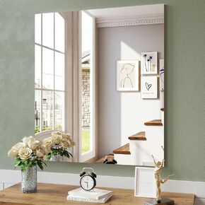 Brightify Frameless Mirror, 28x32 Inch Bathroom Mirrors for Over Sink, Large Tempered Glass Square Wall Mirror, Frameless Vanity Mirror for Gym, Yoga, Living Room, Bedroom, Entryway