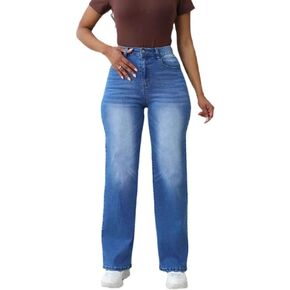 Women's Jeans High Waisted Straight Wide Leg Stretchy Loose Denim Pants