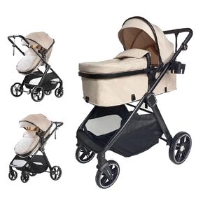 Trenana 2 in1 Baby Stroller,High Landscape Infant Stroller,Reversible Bassinet Stroller,Adjustable Backrest & Canopy,Foldable Aluminum Alloy Anti-Shock Stroller for Newborn (Gold-Black)