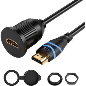 BlueRigger HDMI Waterproof Connector - (4K 60Hz, HDMI Panel Mount Socket with Waterproof Dustproof Cap, Female Pass Through Adapter for Audio Video Equipment) - Compatible with Car, Boat, TV, Laptop