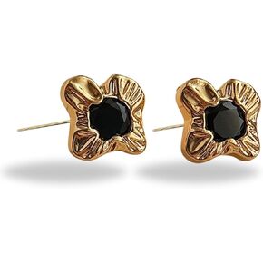 14K Gold Plated Black Vintage Chunky Stud Earrings | for Women | Dainty Trendy Statement Earrings | Valentine's Day Gift
