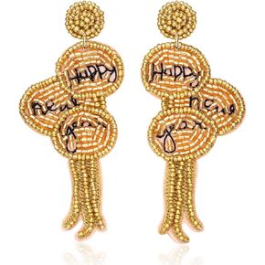 ANGLESJELL Happy New Year Earrings for Women Beaded Champagne Wine Glass Earrings Rhinestone New Year’s Eve Party Earrings Holiday Festive Earrings 2023 New Year Gifts