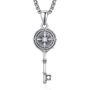 KINGWHYTE Compass Necklaces for Men 925 Sterling Sliver Compass Travel Pendant Friendship Talisman Travel Necklace Inspirational Graduation Gift