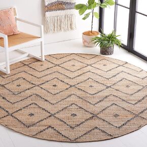 SAFAVIEH Kilim Collection 5' Round Natural/Charcoal KLM750A Handmade Moroccan Boho Jute & Cotton Entryway Foyer Living Room Bedroom Kitchen Area Rug