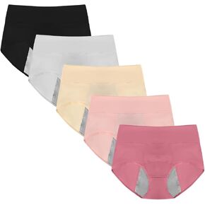 RUNYA Women's Underwear High Waisted Ladies Cotton Panties Soft Full Coverage Briefs 5 Pack