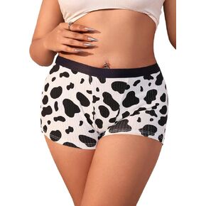 WDIRARA Women's Cow Print Brief Mid Rise Boy Shorts Panty Knitted Underwire