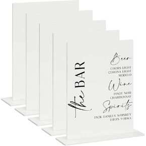 JINMURY 8x10 Inch White Acrylic Sign with Stand | 5 Pack Blank Acrylic Table Signs and Base for DIY Wedding Table Numbers, Wedding Signage, Events& Parties