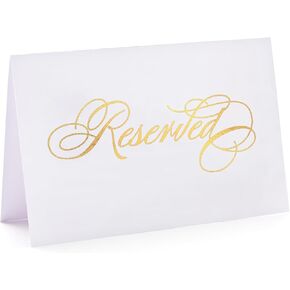 25 Pack Reserved Sign, Real Gold Foil Printed Tent Place Cards, Reserved Table Signs, Wedding Reserved Signs for Table at Restaurants, Church, Business Office Board Meetings, Holiday Christmas Party.