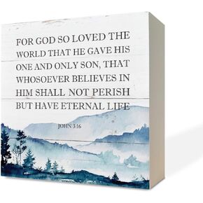 علامة مسيحية، ديكور الكتاب المقدس، ديكور مكتب علامة صندوق خشبي، علامة طاولة خشبية مزخرفة، عمل فني ديني لديكور المنزل، ديكور مزرعة ريفي، لأن الله أحب العالم الذي أعطاه - يوحنا 3:16 in Kuwait