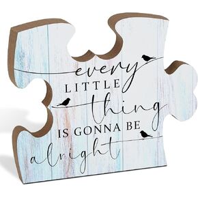 Every Little Thing's Gonna Be Alright,Farmhouse Wood Sign,Office Decor,Shelf Decor,Living Room Decor,Cubicle Decor,Gift for Friends,Family,Colleagues,Free Standing Wooden Puzzle Sign,1