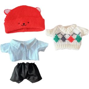 niannyyhouse Bear Hat Square Sweater Striped Shirt Pants Green Backpack Dress Up 7.8in（20cm） Plush Doll Clothes Accessories