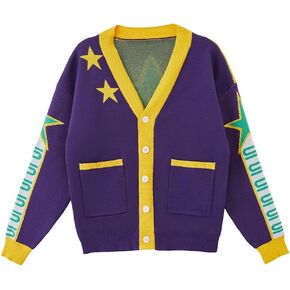 Kujo Jotaro Cosplay Costume Jotaro Cardigan Halloween Sweater Jacket for Adult