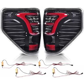PIT66 LED Tail Lights,Compatible with Ford F150 2009-2014 Rear Taillights Brake Lamps Clear Lens Black Housing Red Bar (w/Red Light Bar&wiring harness