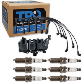 TRQ Ignition Kit Ignition Coil Spark Plugs Spark Plugs Wire Set Compatible with 2001-2006 Hyundai Santa Fe 2003-2008 Tiburon