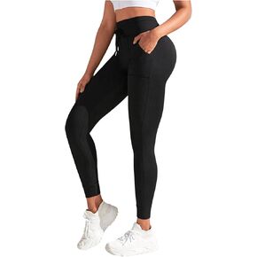 Women's Drawstring High Waisted Workout Leggings Casual Skinny Yoga Pants with Pockets