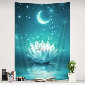 Boziqr Moon Tapestry for Bedroom, Flower Floral Vertical Tapestry Wall Hanging, Psychedelic Art Teal Tapestries Living Room Dorm Wall Decor 40 x 60 Inches