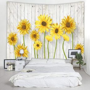 WODEJIA Room Decor Aesthetic Tapestry for Bedroom and Laundry,Sunflower Flower Tapestries for Teen Girl Baby Shower Decorations Bathroom, 3D Print White Outdoor Garden Soft Fabric Art Wall Covering