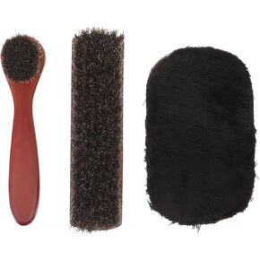 PRETYZOOM 3pcs Horsehair shine Shoes Brush set, Leather Shoes Boots Polish Brush with Suede Gloves, Boot Cleaning Brushes Care Clean Dauber Applicator