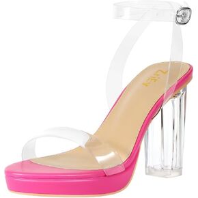 ZriEy 4-Inch Platform Clear High Heels for Women Block Chunky Heeled Sandals Open Toe Ankle Strap Heels Wedding Party Evening Prom Dress Pump Sandal Shoes