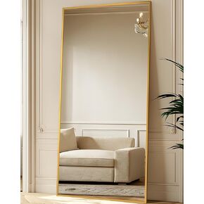 Antok Full Length Mirror, 76"x34" Oversized Floor Mirror Freestanding, Full Body Mirror Floor Standing Mirror with Stand, Hanging Mounted Mirror for Living Room Cloakroom,Gold,Rect Style