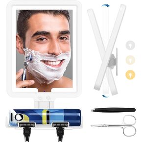 9.2*8inch Heated Shower Mirror Fogless for Shaving with Lights, LED Shower Mirror Anti-Fog Shower Shaving Mirror, Wall-Mounted Shaving Mirror with 3 Color Lights Bathroom Fogfree Heated Shower Mirror