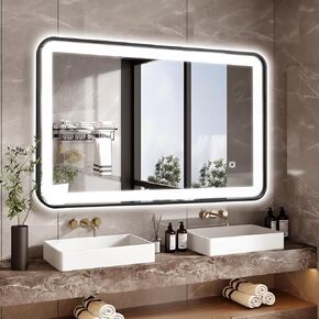 LED Bathroom Mirror, 40"x24" Rectangle Metal Framed Vanity Mirror, Anti-Fog Wall Mirror with 3-Color Adjustable Warm/Natural/White Light, 6000k-3000k CT, Horizontal&Vertical, Black