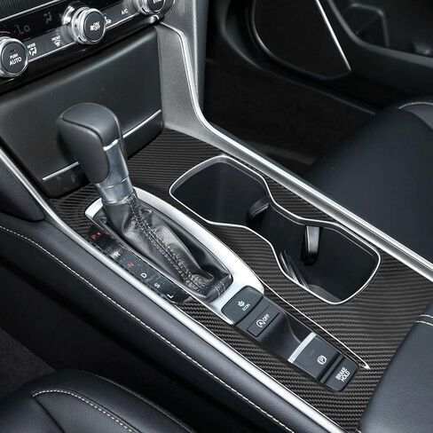 SUNJIKA Compatible with Carbon Fiber Gear Shifter Box Gun Water Cup Holder Panel Cover Trim Interior Accessories for Honda Accord 10th Gen 2018 2019 2020 2021 2022 (Hybrid 1pc Brushed Black) in Kuwait